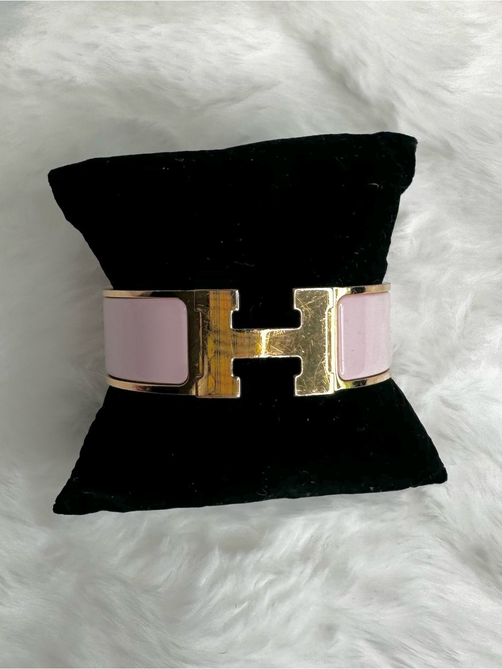 *HERMES* Pink & Gold Click Clack Wide Cuff Bracelet